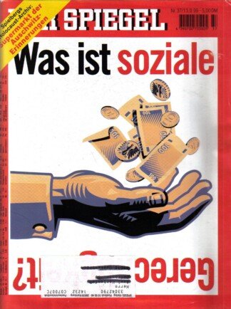 Der Spiegel. 13.09.1999,  53. Jahrgang. Nr. 37. Das deutsche Nachrichten-Magazin. Titelgeschichte: Was ist soziale Gerechtigkeit?; Spielbergs Holocaust-Archiv: Supermarkt der Auschwitz-Erinnerungen.
