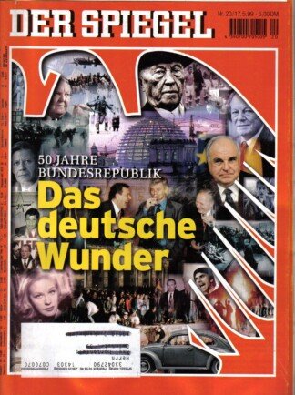 Der Spiegel. 17.05.1999,  53. Jahrgang. Nr. 20. Das deutsche Nachrichten-Magazin. Titelgeschichte: 50 Jahre Bundesrepublik - Das deutsche Wunder.