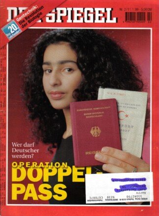 Der Spiegel. 11.01.1999,  53. Jahrgang. Nr. 2. Das deutsche Nachrichten-Magazin. Titelgeschichte: Operation Doppel-Pass - Wer darf Deutscher werden?; Spiegel-Serie Das 20. Jahrhundert. Gentechnik: Die Revolution der Biologie.