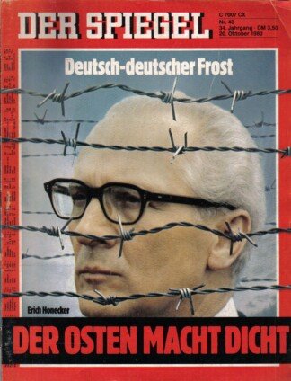Der Spiegel. 20.10.1980, 34. Jahrgang. Nr. 43. Das deutsche Nachrichtenmagazin. Titelgeschichte: Deutsch-deutscher Frost - Der Osten macht dicht - Erich Honecker.