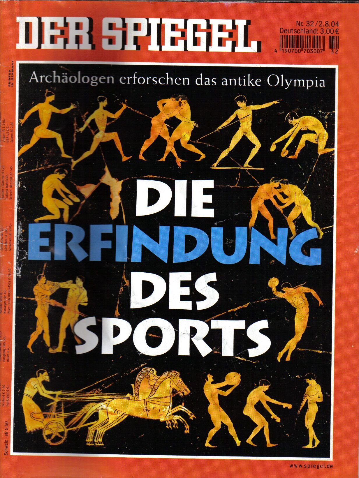 Der Spiegel. 02.08.2004, 58. Jahrgang. Nr. 32. Das deutsche Nachrichten-Magazin. Titelgeschichte: Archäologen erforschen das antike Olympia - Die Erfindung des Sports.