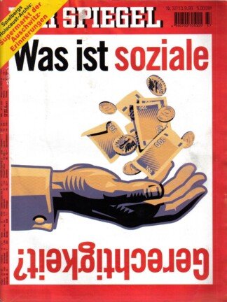 Der Spiegel. 13.09.1999,  53. Jahrgang. Nr. 37. Das deutsche Nachrichten-Magazin. Titelgeschichte: Was ist soziale Gerechtigkeit?; Spielbergs Holocaust-Archiv: Supermarkt der Auschwitz-Erinnerungen.