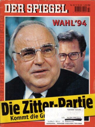 Der Spiegel. 17.10.1994. 48. Jahrgang. Nr. 42. Das deutsche Nachrichtenmagazin. Titelgeschichte: Wahl ´94 - Die Zitter-Parie - Kommt die Große Koalition?.