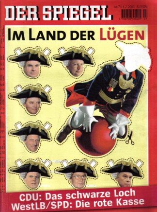 Der Spiegel. 14.02.2000,  54. Jahrgang. Nr. 7. Das deutsche Nachrichten-Magazin. Titelgeschichte: Im Land der Lügen - CDU: Das schwarze Loch - WestLB/SPD: Die rote Kasse.