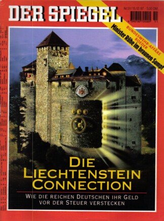 Der Spiegel. 15.12.1997, 51. Jahrgang. Nr. 51. Das deutsche Nachrichten-Magazin. Titelgeschichte: Die Liechtenstein Connection - Wie die reichen Deutschen ihr Geld vor der Steuer verstecken; Bundeswehr-Affäre Roeder - Minister Rühe im braunen Sumpf.